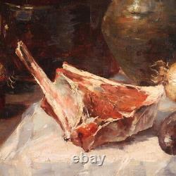 Still life signed old oil painting on canvas 19th century