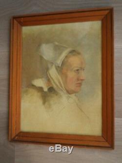Study Head Woman Breton Oil On Canvas Painting Classic Old Britain