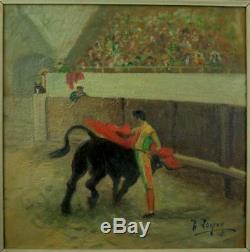 Superb Ancient Oil Painting On Canvas Corrida Toreador Torero Signed