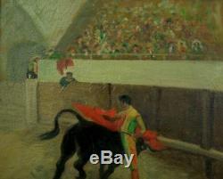 Superb Ancient Oil Painting On Canvas Corrida Toreador Torero Signed