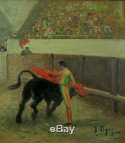 Superb Ancient Oil Painting On Canvas Corrida Toreador Torero Signed