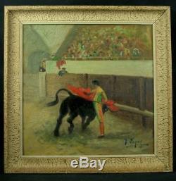 Superb Ancient Oil Painting On Canvas Corrida Toreador Torero Signed