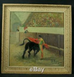 Superb Ancient Oil Painting On Canvas Corrida Toreador Torero Signed