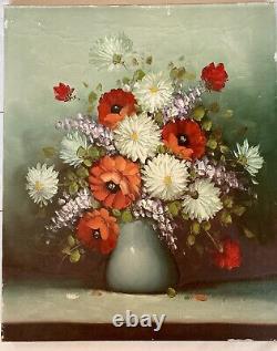 Superb Flower Bouquet Oil on Canvas 50x61 Ancient Signed Coplan