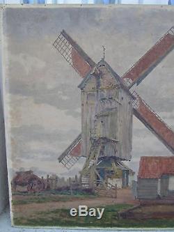 Superb Old Table Oil On Canvas Moulin De L'yser Bambecque