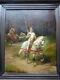 Superb Rare Ancient Oil Painting Signed Medieval Knight Joute