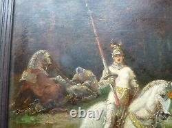 Superb Rare Ancient Oil Painting Signed Medieval Knight Joute