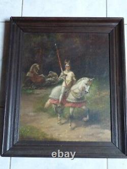 Superb Rare Ancient Oil Painting Signed Medieval Knight Joute