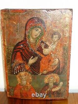 Superb Rare Ancient Religious Icon Painting On Wood The Virgin To The Child