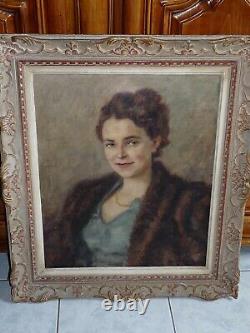 Superb old oil painting on canvas of a woman signed Wilhelm Klier 1950