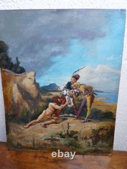 Superb old painting signed original oil on cardboard panel 19th century