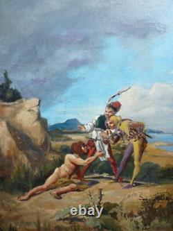 Superb old painting signed original oil on cardboard panel 19th century