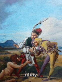 Superb old painting signed original oil on cardboard panel 19th century