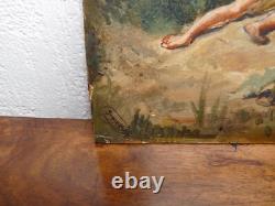 Superb old painting signed original oil on cardboard panel 19th century