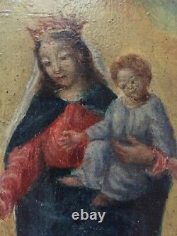 Table 19th Portrait Of The Virgin Mary Oil On Panel 19th