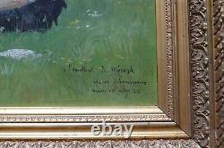 Table Ancien 1912 Young Man Signed By A Gilded Barbizon Frame Of Hst Origin