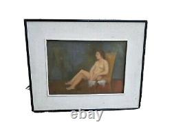 Table Ancien Oil Sur Carton Femme Nude Sitting