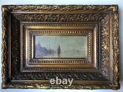 Table Ancient 19th Orientalist Marine Landscape Signed Wood Oil Framed