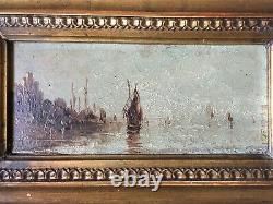 Table Ancient 19th Orientalist Marine Landscape Signed Wood Oil Framed