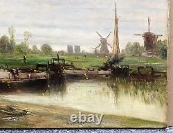 Table Ancient Oil Eugene Deshayes (1862/68-1939) Landscape Holland Mills