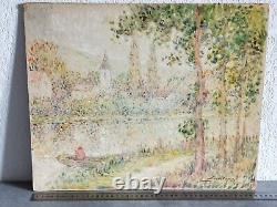 +++ Table Ancient Oil Lucien Boulier (1882-1963) Landscape Pointillist +++