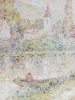 +++ Table Ancient Oil Lucien Boulier (1882-1963) Landscape Pointillist +++