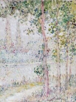+++ Table Ancient Oil Lucien Boulier (1882-1963) Landscape Pointillist +++