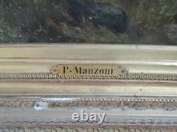 Table Ancient Oil On Canvas Italy Signed P. Manzoni Oil On Canvas 19th