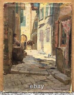 Table Ancient Oil Paul Hubert Lepage Reims Landscape Street Houses