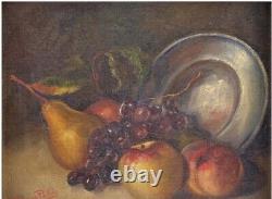 Table Ancient Oil Still Life Fruit Grapes Xxth