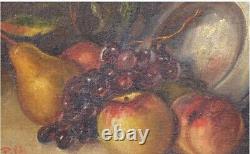 Table Ancient Oil Still Life Fruit Grapes Xxth