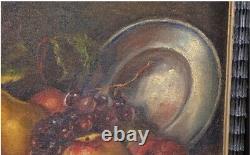 Table Ancient Oil Still Life Fruit Grapes Xxth