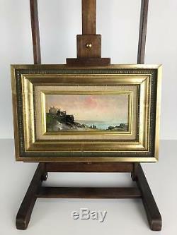 Table / Ancient Painting On Framed Panel (seaside) 32 CM X 21