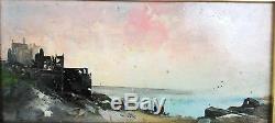Table / Ancient Painting On Framed Panel (seaside) 32 CM X 21