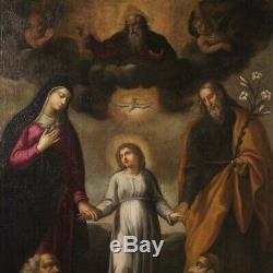 Table Ancient Religious Oil Painting On Canvas With Frame 700 18th Century