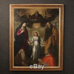 Table Ancient Religious Oil Painting On Canvas With Frame 700 18th Century