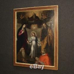 Table Ancient Religious Oil Painting On Canvas With Frame 700 18th Century