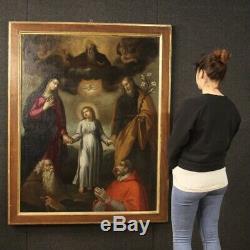 Table Ancient Religious Oil Painting On Canvas With Frame 700 18th Century