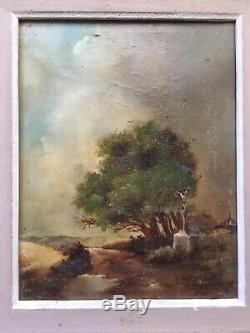Table Former Calvary Landscape Oil On Canvas Signed