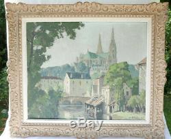 Table Former Cathedral Chartres Signed Raoul Felix Eteve 1942 Oil On Canvas