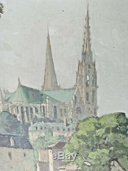 Table Former Cathedral Chartres Signed Raoul Felix Eteve 1942 Oil On Canvas