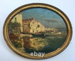 Table Former Chauviac Signed, Oil On Panel, Mediterranean Port, Start Twentieth