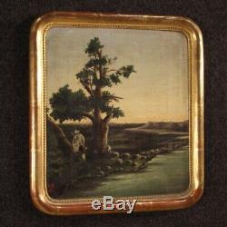 Table Former Italian Landscape Oil Painting On Canvas Frame Hunter 800