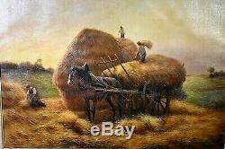 Table Former Large Oil On Canvas Signed Harvest Crop Fertility Twentieth