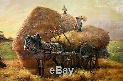 Table Former Large Oil On Canvas Signed Harvest Crop Fertility Twentieth