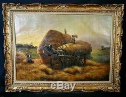 Table Former Large Oil On Canvas Signed Harvest Crop Fertility Twentieth