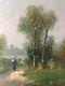 Table Former Nineteenth Barbizon Landscape Peasant On A Path Board Signed Oil