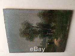 Table Former Nineteenth Barbizon Landscape Peasant On A Path Board Signed Oil