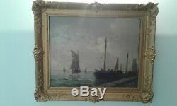 Table Former Oil On Board Fishing Vessels 19th Signed