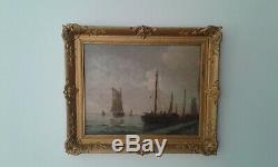 Table Former Oil On Board Fishing Vessels 19th Signed